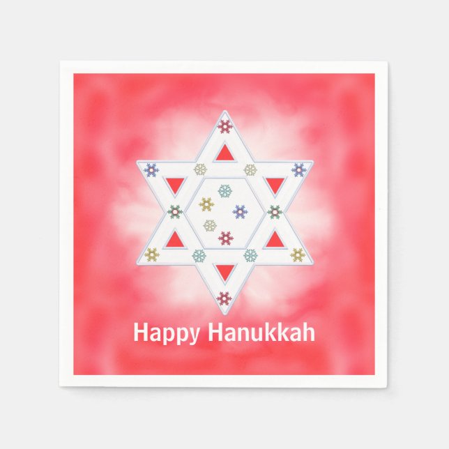 Hanukkah Star und Schneeflocken Rot Serviette (Vorderseite)