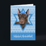 Hanukkah Star von David - Doberman - Rocky Feiertagskarte<br><div class="desc">Was könnte Sprichwort Happy Hanukkah mehr Spaß machen, als diesen Doberman Pinscher Hund mit einem Yamaka umgeben vom Star of David zu haben. Dieses skurrile Urlaubsprojekt wird bestimmt Ihre Freunde und Familie und andere Hundefreunde begeistern. Dieses Design ist in mehr als 100 Hundebüten erhältlich. Wenn Sie Ihren Lieblingshund nicht sehen...</div>