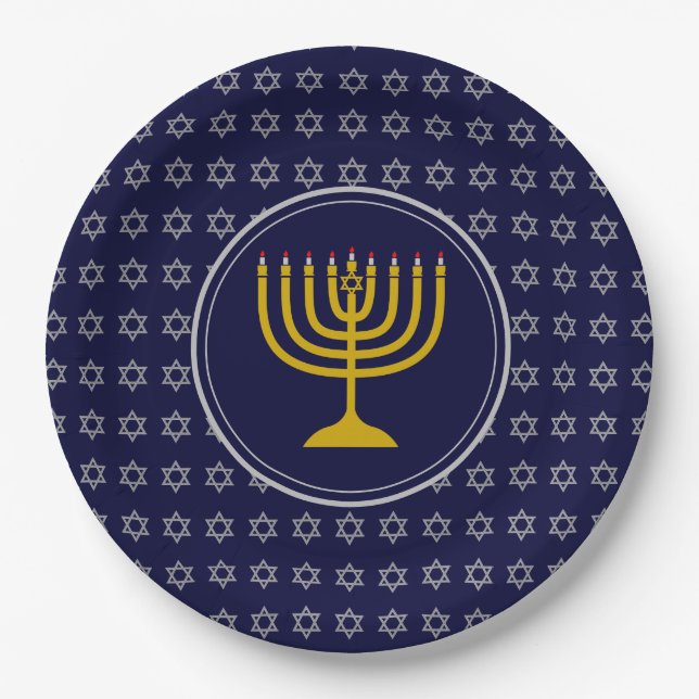 HANUKKAH Star von David Menorah Blue Silver Pappteller (Vorderseite)