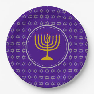 HANUKKAH Star von David Menorah Lila Silver Pappteller