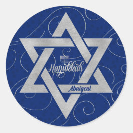 Hanukkah Star von David mit Blue mit Name Runder Aufkleber