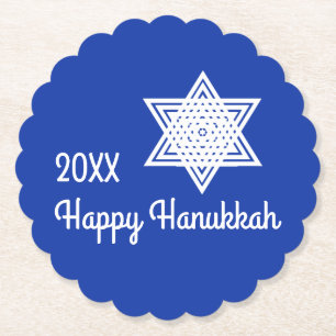 Hanukkah Star von David White auf blauem Hintergru Untersetzer