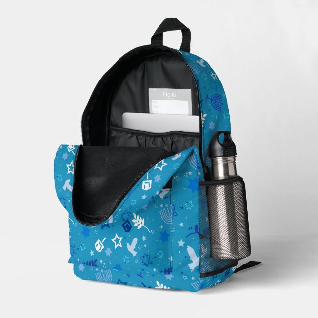 Hanukkah Stars Backpack #3 Bedruckter Rucksack (Rückseitige Ecke links (Offen) )