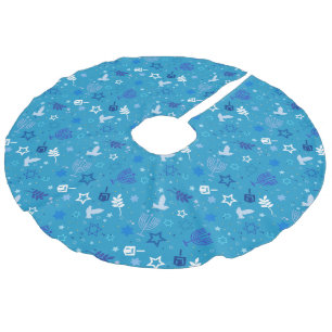 Hanukkah Stars Tree Skirt Leinenimitat Weihnachtsbaumdecke