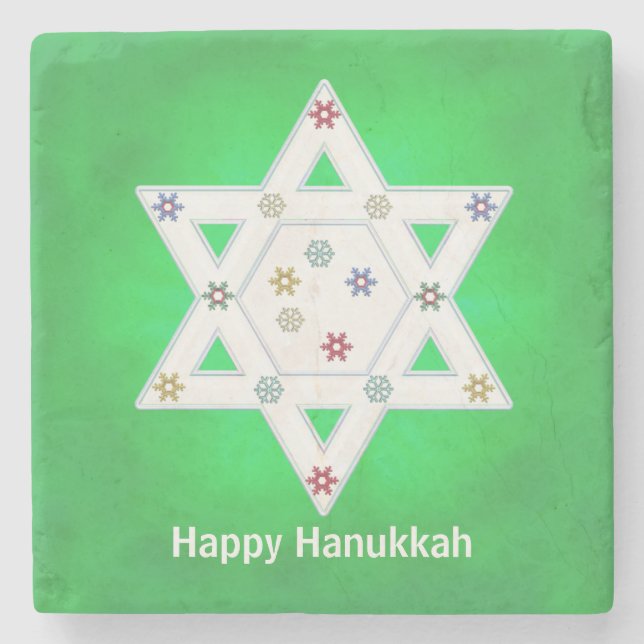 Hanukkah-Stern und grüne Schneeflocken Steinuntersetzer (Vorderseite)