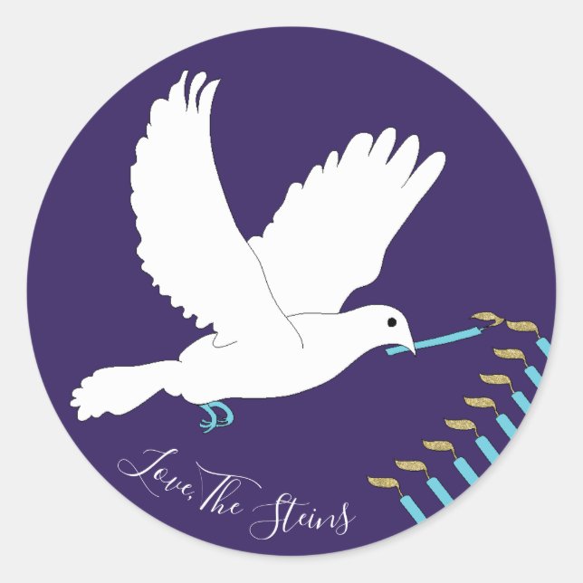 Hanukkah Stickers (1 1/2"/3")"Dove Menorah/Gold" (Vorderseite)