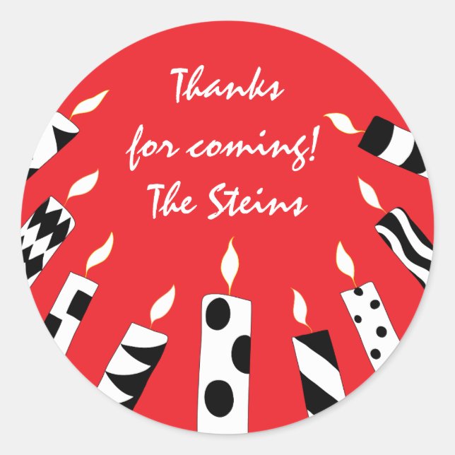 Hanukkah Stickers (1 1/2" oder 3") Rote/Bl Kerzen (Vorderseite)