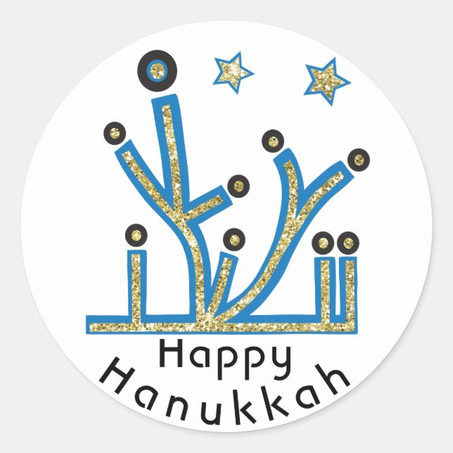 Hanukkah Stickers "Blue Bling Menorah" (Vorderseite)