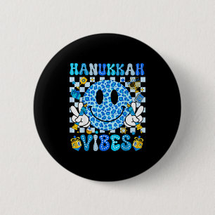 Hanukkah Stimmung Groovy Lächeln Gesicht Jüdischer Button