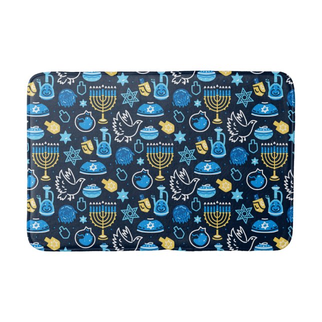 Hanukkah Symbole Blaues Muster Badematte (Vorderseite)