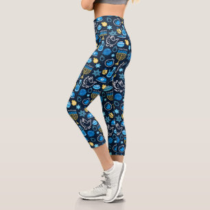 Hanukkah Symbole Blaues Muster Capri Leggings
