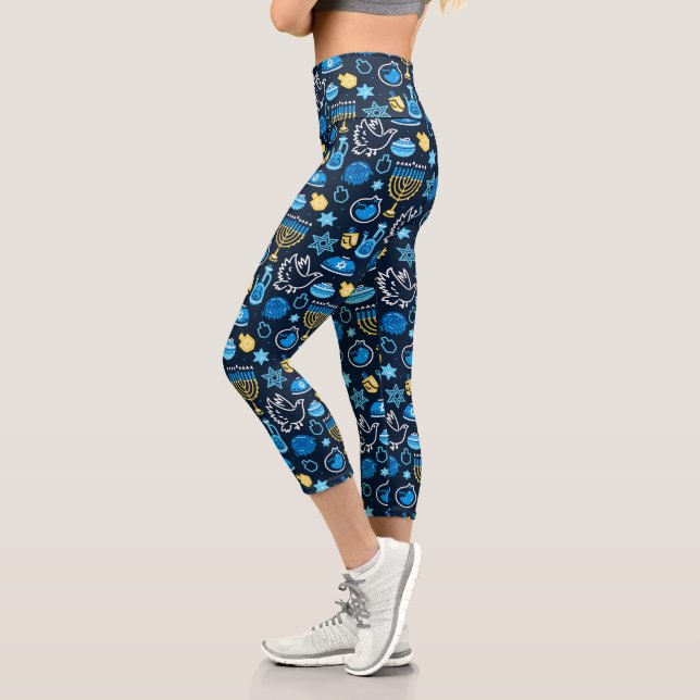 Hanukkah Symbole Blaues Muster Capri Leggings (Links)