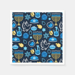 Hanukkah Symbole Blaues Muster Serviette