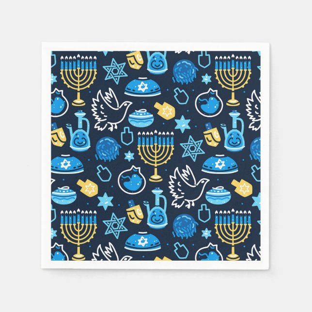 Hanukkah Symbole Blaues Muster Serviette (Vorderseite)