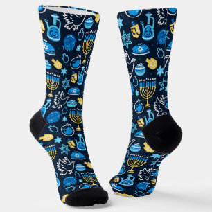 Hanukkah Symbole Blaues Muster Socken