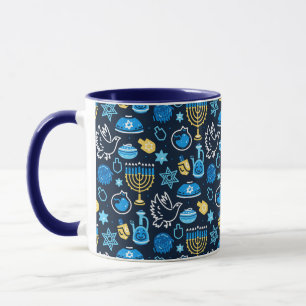 Hanukkah Symbole Blaues Muster Tasse
