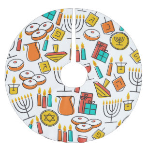 Hanukkah Symbole: jüdisches Urlaubsmuster. Polyester Weihnachtsbaumdecke