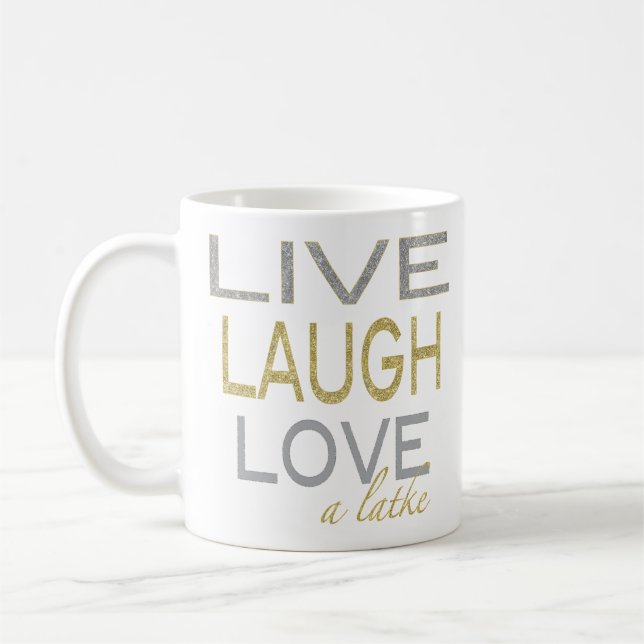 Hanukkah Tasse "Live Laugh Liebe a latke" (Links)