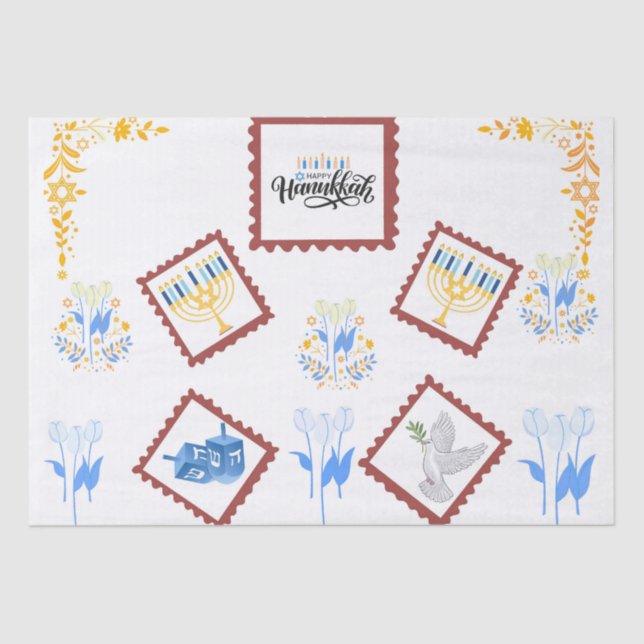 Hanukkah Tissue Paper - Briefmarke-Stil Seidenpapier (Vorderseite)