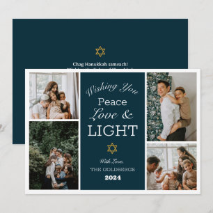 Hanukkah Typografie Blue Family Foto Collage Feiertagskarte