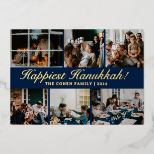 Hanukkah Typografie Blue Family Foto Collage Folien Feiertagskarte
