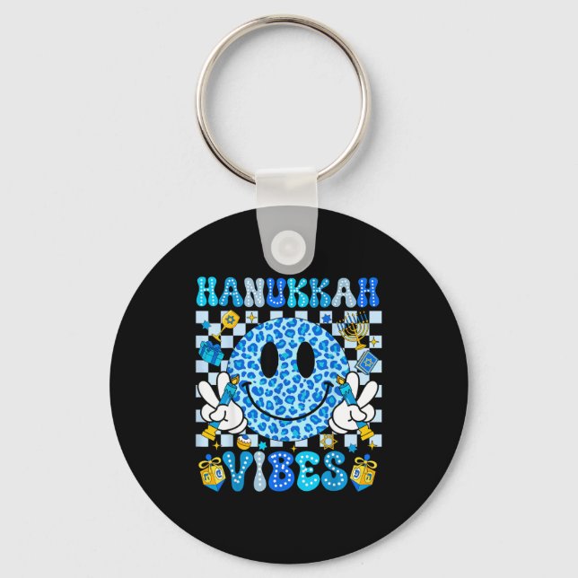 Hanukkah Vibes Groovy Smile Face Jewish Holiday Ch Schlüsselanhänger (Vorderseite)