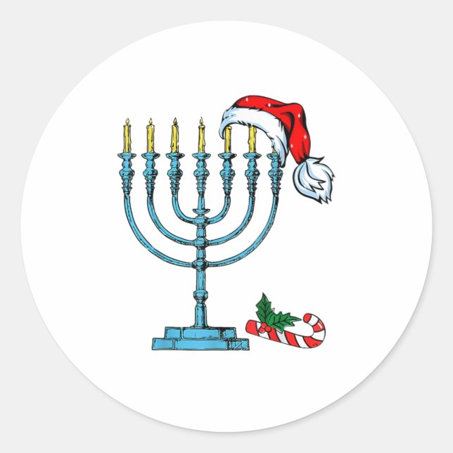 Hanukkah Weihnachtsfamilie Chr Runder Aufkleber (Vorderseite)