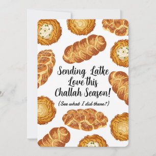 Hanukkah-Witz-Illustration – Latkes und Challah Feiertagskarte