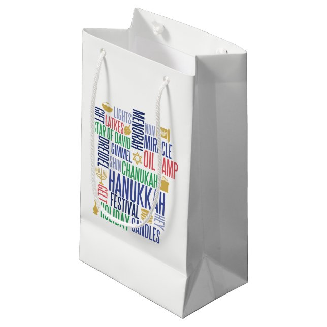 Hanukkah Words Holiday Geschenktasche Kleine Geschenktüte (Vorderseite Schrägansicht)