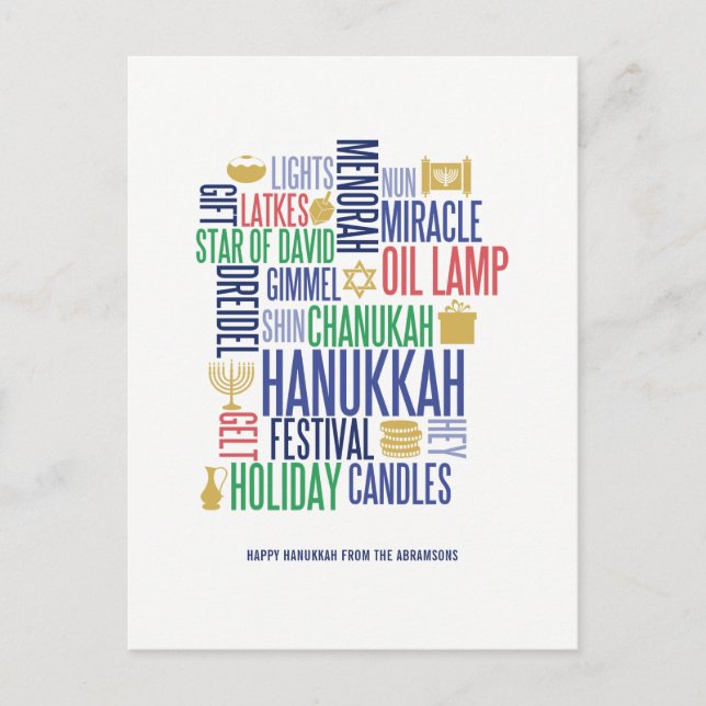 Hanukkah Words Holiday Postcard Feiertagspostkarte (Vorderseite)