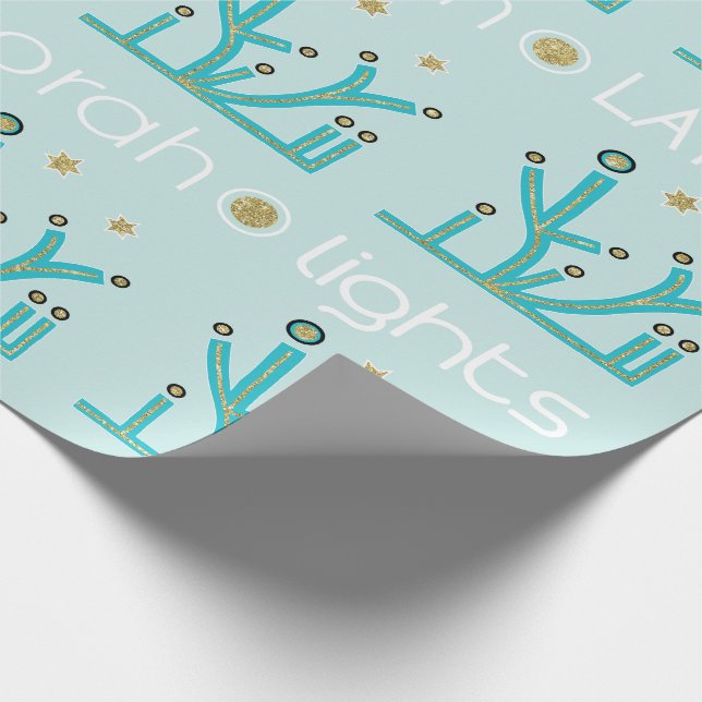 Hanukkah Wrapping Paper "Blue Lights, Latkes" Geschenkpapier (Ecke)