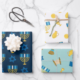 Hanukkah Wrapping Paper Flat Sheet Set 3 Geschenkpapier Set