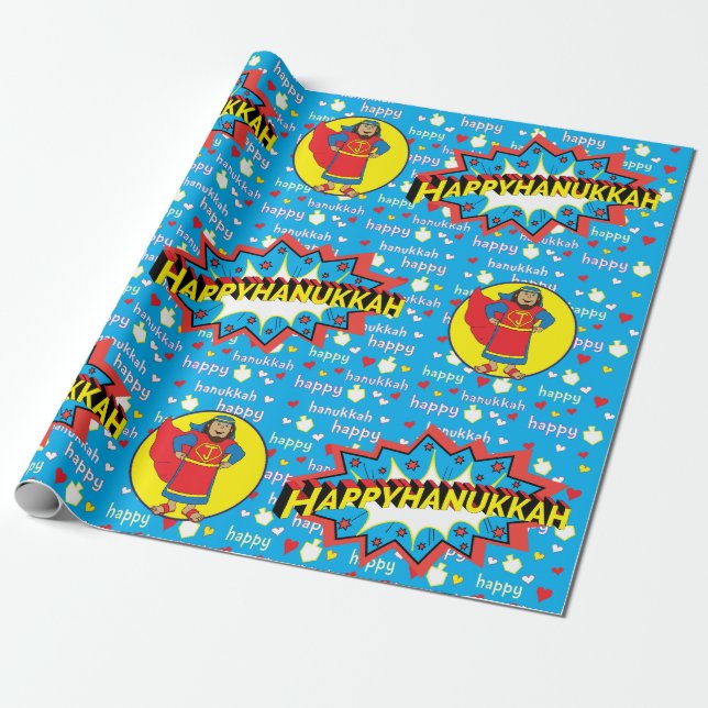 Hanukkah Wrapping Paper "Judah Super Hero" Geschenkpapier (Ungerollt)