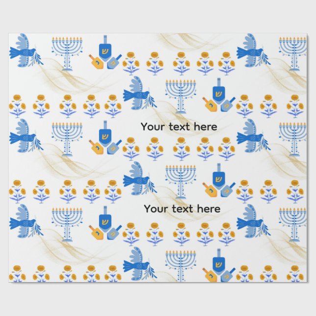 Hanukkah Wrapping Paper – Menorah, Dove, Dreidel Geschenkpapier (Flach)