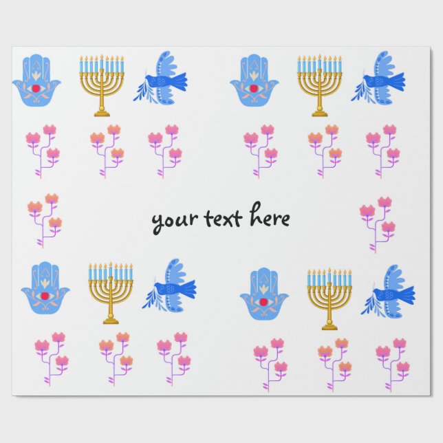 Hanukkah Wrapping Paper – Menorah, Hamsa, Dove Geschenkpapier (Flach)