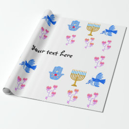 Hanukkah Wrapping Paper – Menorah, Hamsa, Dove Geschenkpapier