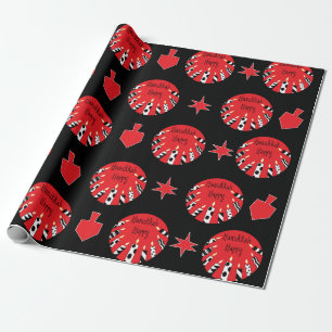 Hanukkah Wrapping Paper "Red, White, Black" Geschenkpapier