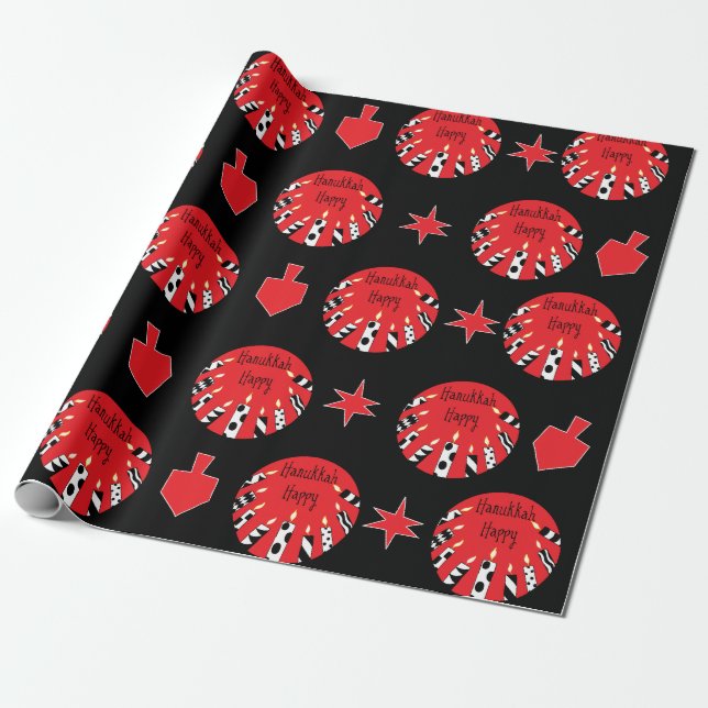Hanukkah Wrapping Paper "Red, White, Black" Geschenkpapier (Ungerollt)