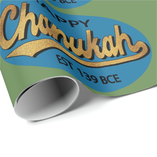 Hanukkah Wrapping Paper "Retro Happy Chanukah" Geschenkpapier (Rolleneckpunkt)