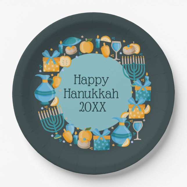 Hanukkah Wreath Blue Pappteller (Vorderseite)