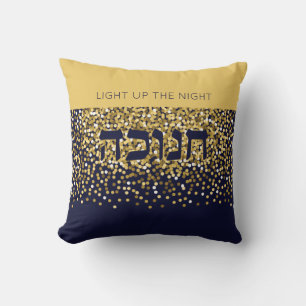 Hanukkah zündet den Nachtgolden/Navy-Glitzer an Kissen