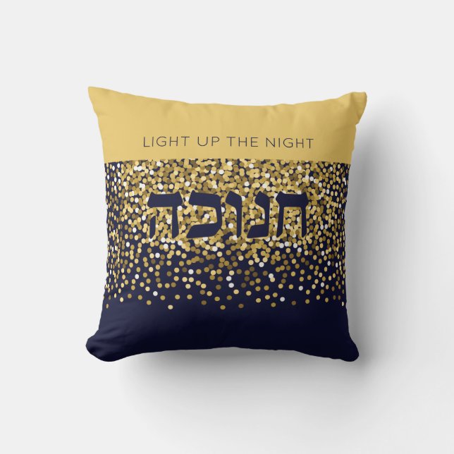 Hanukkah zündet den Nachtgolden/Navy-Glitzer an Kissen (Vorderseite)