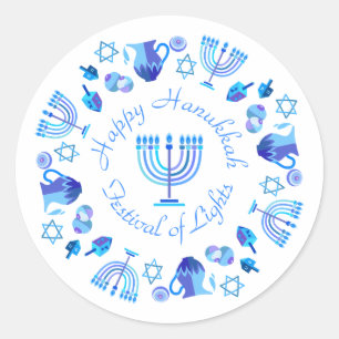Hanukkia Frohes Chanukka Jüdisches Feiertags-Menor Runder Aufkleber