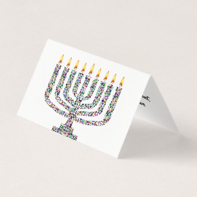 Hanukkiah aus Edelsteinen-Faltkarte (Vorderseite)