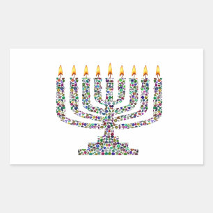 Hanukkiah aus Edelsteinen Rechteckiger Aufkleber