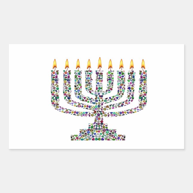Hanukkiah aus Edelsteinen Rechteckiger Aufkleber (Vorderseite)