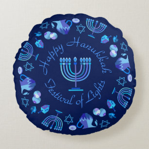 Hanukkiah glücklich Hanukkah jüdischen Urlaub Me Rundes Kissen