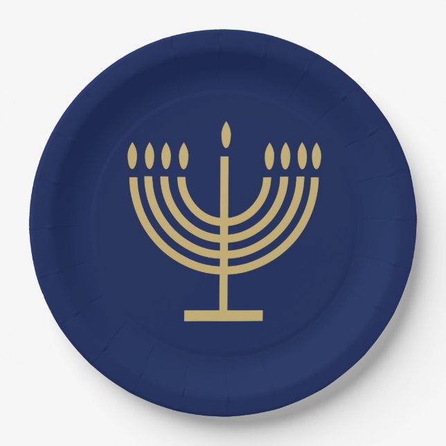 Hanukkiah Happy Hanukkah Jewish dreidel Menorah Pappteller (Vorderseite)