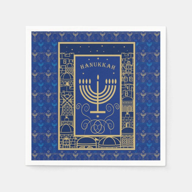 Hanukkiah Happy Hanukkah Jewish dreidel Menorah Serviette (Vorderseite)