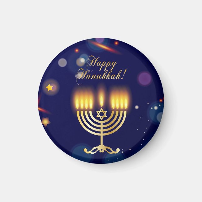Hanukkiah Happy Hanukkah Jewish Gold Menorah Magnet (Vorne)